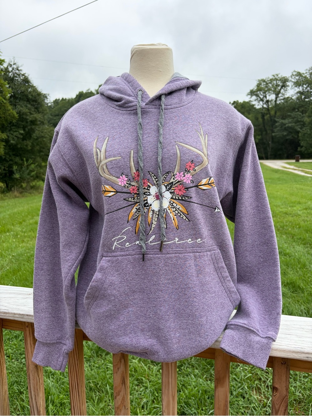 Realtree Hoodie Sweatshirt Womens Small Purple Antler Arrow Floral Fleece
